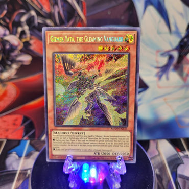 A Prismatic Secret Rare "Gizmek Yata, the Gleaming Vanguard" card from the Yugioh 2020 Tin of Lost Memories set.