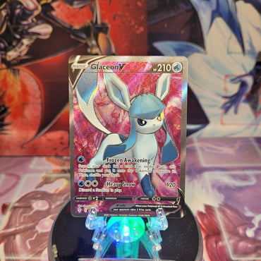 An Ultra Rare "Glaceon V" (174/203) card from the Pokemon Set: Evolving Skies.