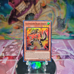 A Super Rare "Gladiator Beast Gistel" card from the Yugioh Set: Supreme Darkness (SUDA).