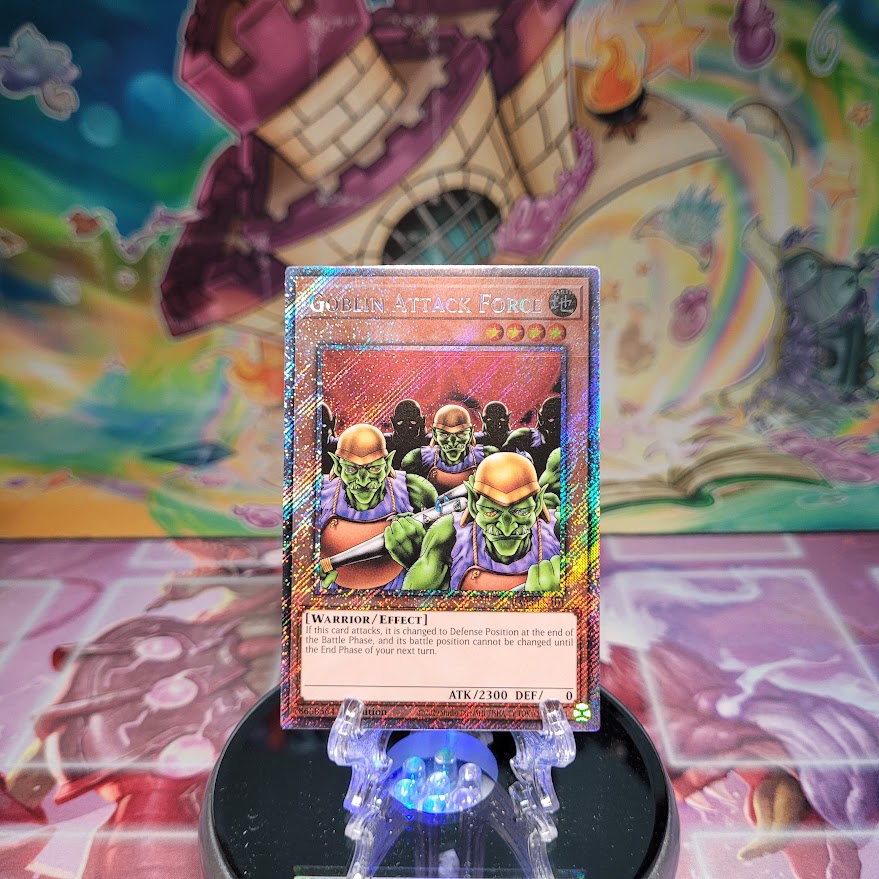 A Platinum Secret Rare "Goblin Attack Force" card from the Yugioh Set: Quarter Century Bonanza (RA03)