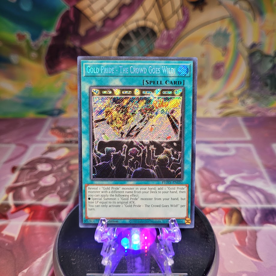 A Secret Rare "Gold Pride - The Crowd Goes Wild!" card from the Yugioh Set: Photon Hypernova.