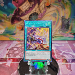 A Secret Rare "Gordian Slicer" card from the Yugioh Set: Alliance Insight (ALIN).