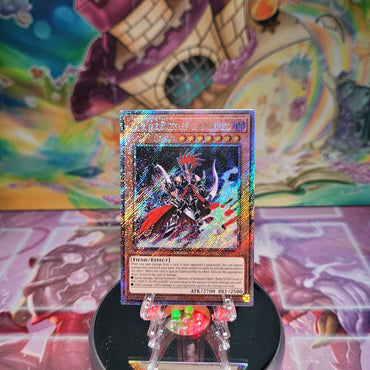 A Platinum Secret Rare "Gorz the Emissary of Darkness" card from the Yugioh Set: Quarter Century Bonanza (RA03)