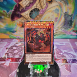 A Platinum Secret Rare "Graff, Malebranche of the Burning Abyss" card from the Yugioh Set: Quarter Century Stampede (RA04).