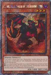 A Platinum Secret Rare "Graff, Malebranche of the Burning Abyss" card from the Yugioh Set: Quarter Century Stampede (RA04).