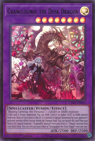 An Ultra Rare "Granguignol the Dusk Dragon" card from the Yugioh Structure Deck: The Fallen & The Virtuous (CH01).
