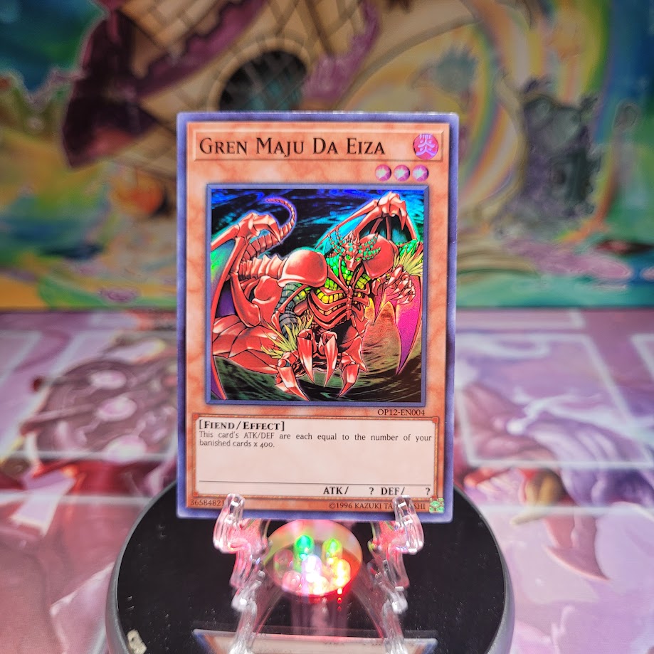  A Super Rare "Gren Maju Da Eiza" card from the Yugioh OTS Tournament Pack 12 set.