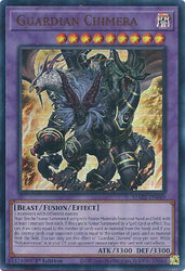 An Ultra Rare "Guardian Chimera" card from the Yugioh Set: Maze of Memories (MAZE).