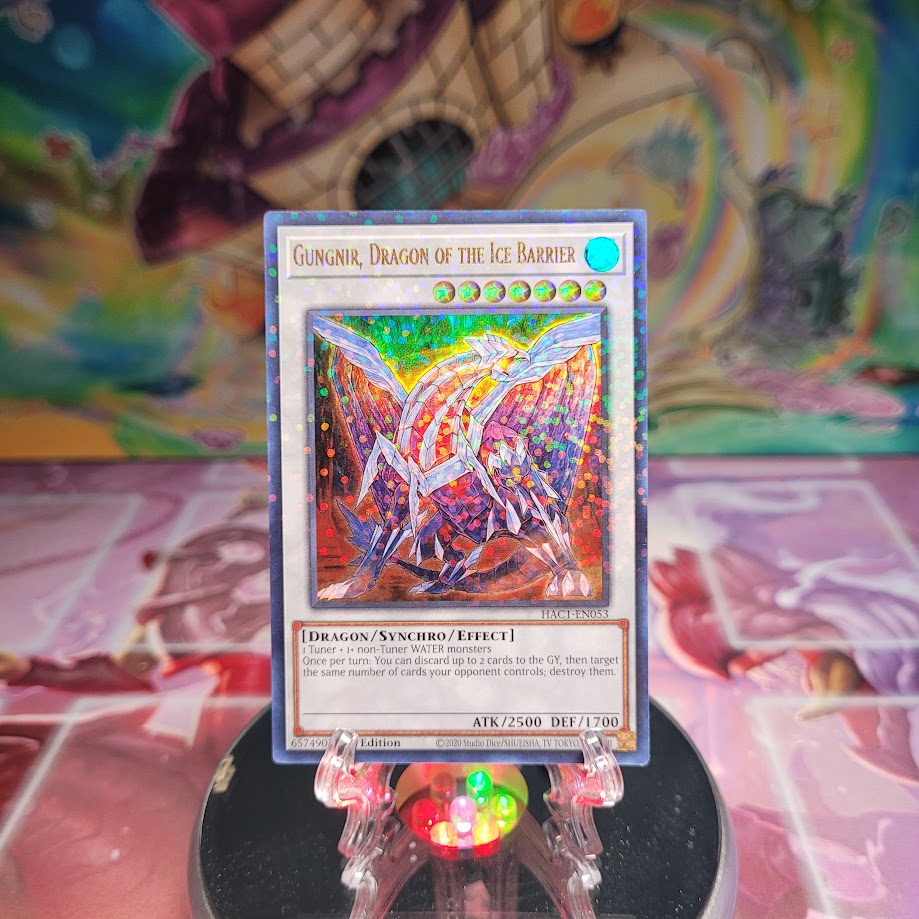 A Duel Terminal Ultra Rare "Gungnir, Dragon of the Ice Barrier" card from the Yugioh Set: Hidden Arsenal: Chapter 1.