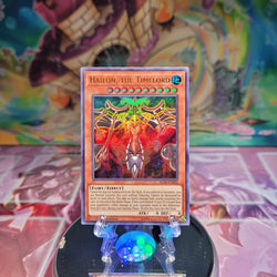 An Ultra Rare "Hailon, the Timelord" card from the Yugioh Set: battles of Legend: Relentless Revenge.