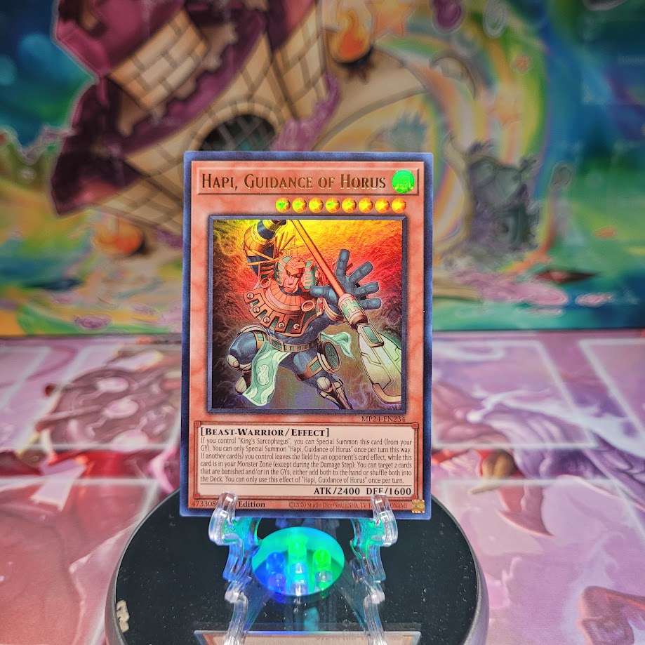 An Ultra Rare "Hapi, Guidance of Horus" card from the Yugioh Set: 25th Anniversary Tin: Dueling Mirrors.