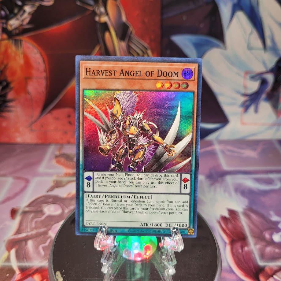 A Super Rare "Harvest Angel of Doom" card from the Yugioh Set: Cyberstorm Access.