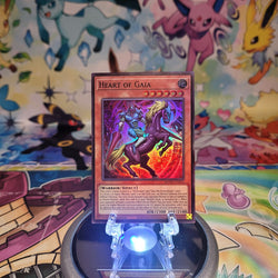 A Super Rare "Heart of Gaia" card from the Yugioh Set: Maze of Muertos (MZMU).