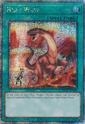 A Quarter Century Secret Rare "Heat Wave" card from the Yugioh Set: Quarter Century Bonanza (RA03).