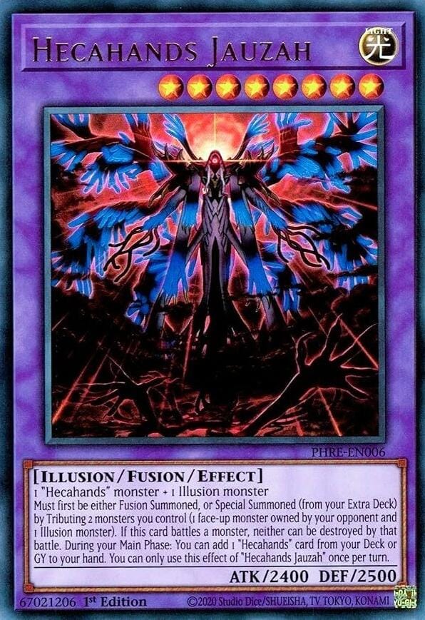 An Ultra Rare "Hecahands Jauzah" card from the Yugioh Set: Phantom Revenge (PHRE).