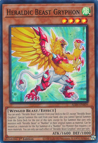 A Super Rare "Heraldic Beast Gryphon" card from the Yugioh Set: Alliance Insight (ALIN).