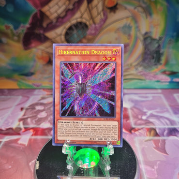 A Secret Rare "Hibernation Dragon" card from the Yugioh Set: Battles of Legend: Relentless Revenge