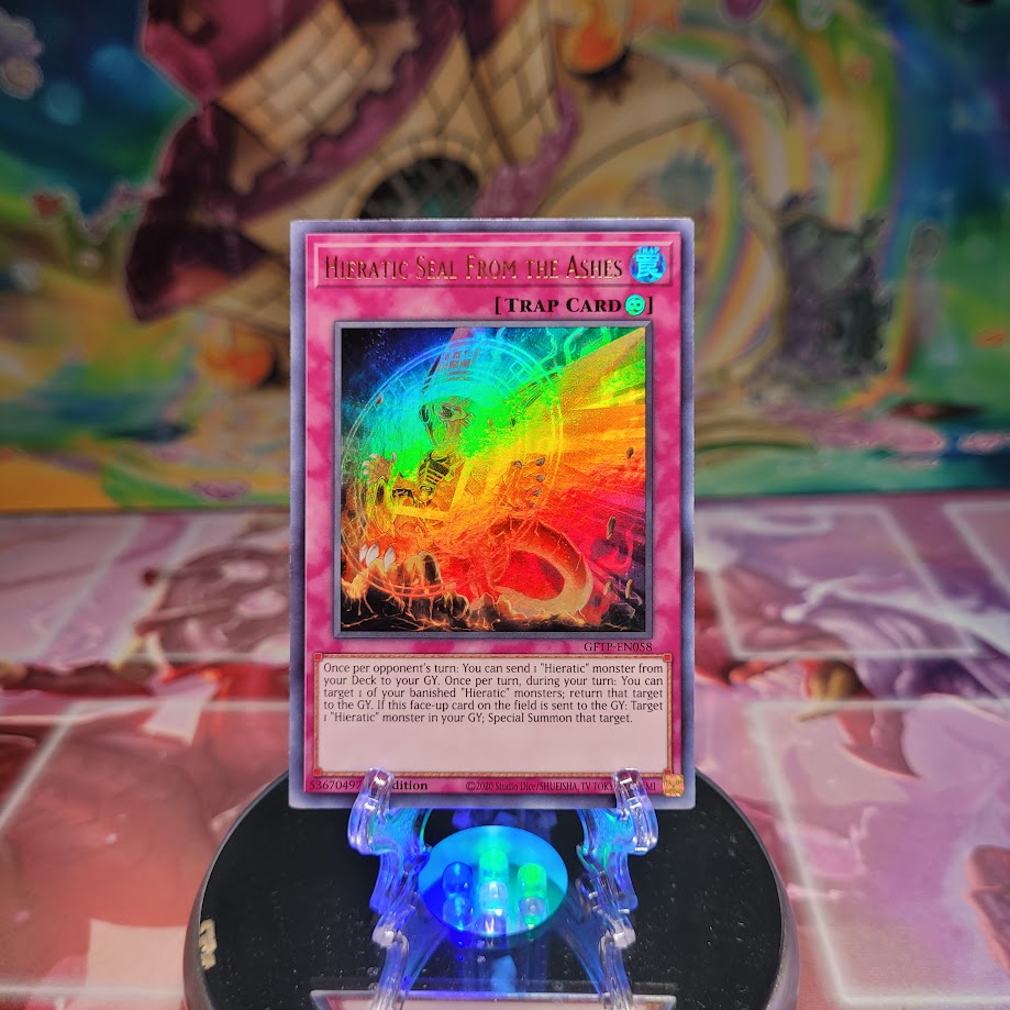An Ultra Rare "Hieratic Seal From the Ashes" card from the Yugioh Set: Ghosts From the Past (GFTP).