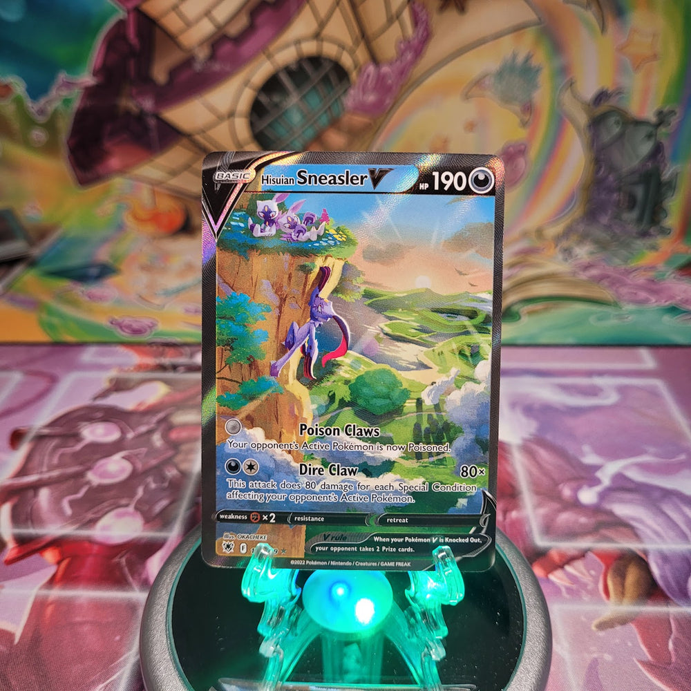 An Ultra Rare Alternate Full Art "Hisuian Sneasler V" (175/189) card from the Pokemon Set: Sword & Shield: Astral Radiance.