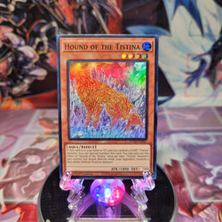 A Super Rare "Hound of the Tistina" card from the Yugioh Set: Duelist Nexus. 