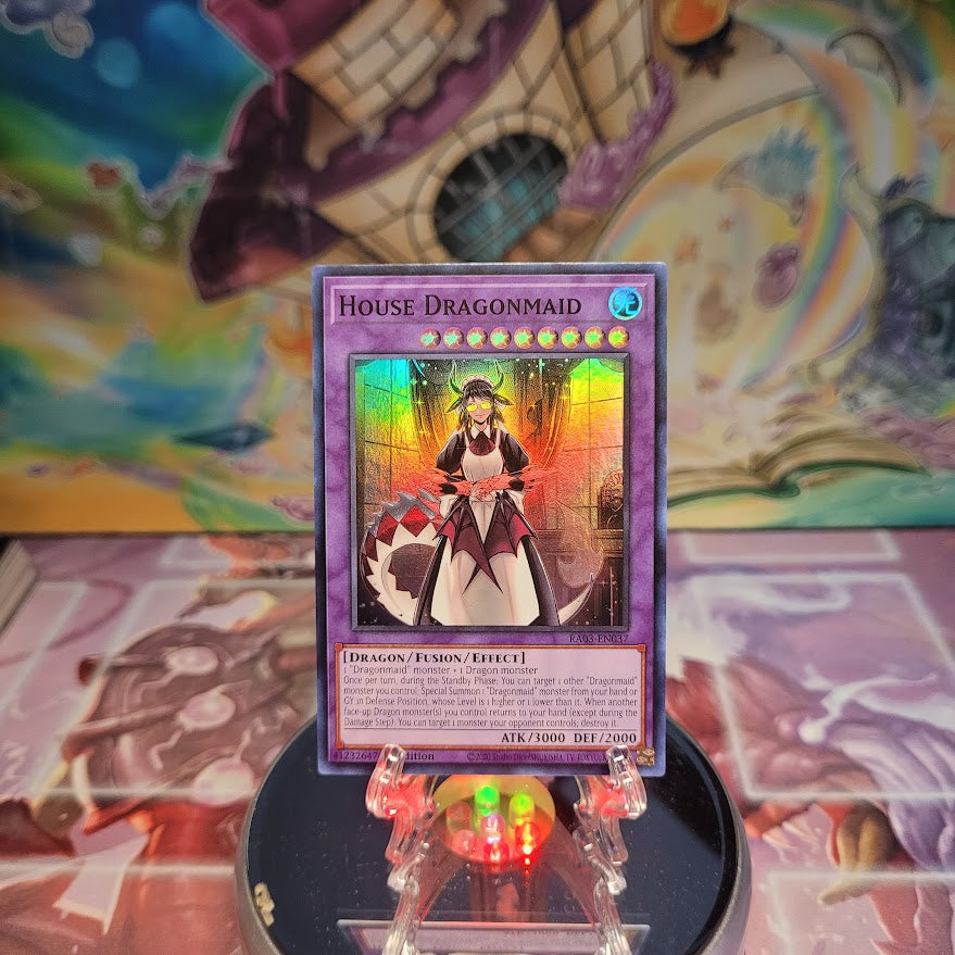 A Super Rare "House Dragonmaid" card from the Yugioh Set: Quarter Century Bonanza (RA03).