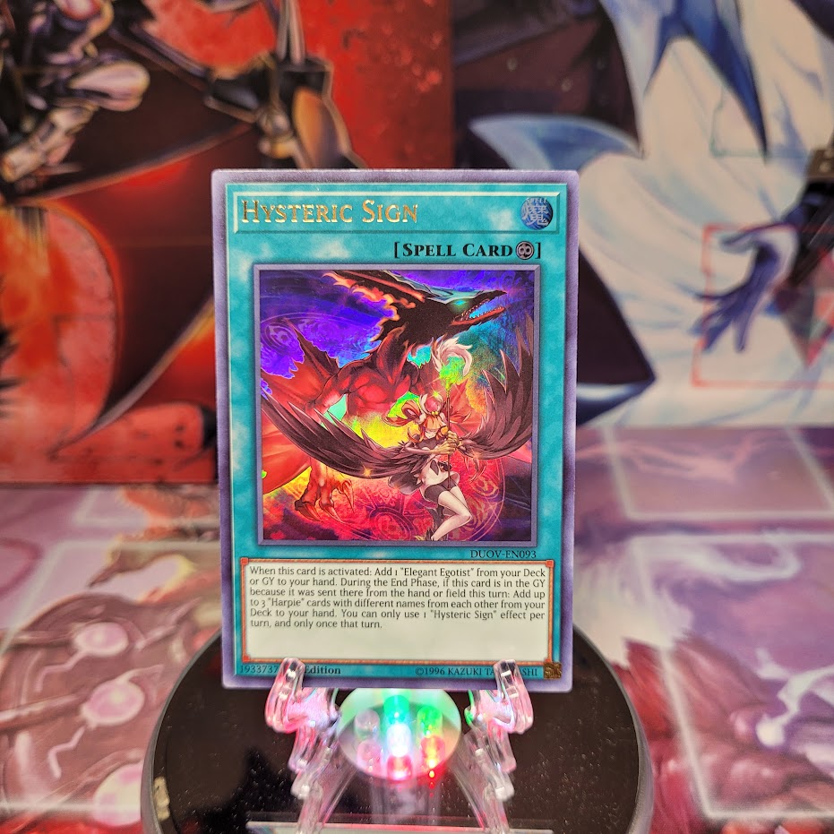 An Ultra Rare "Hysteric Sign" card from the Yugioh Set: Duel Overload.