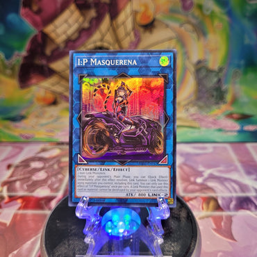 A Super Rare "I:P Masquerena" card from the Yugioh Set: Rarity Collection 2 (RA02).