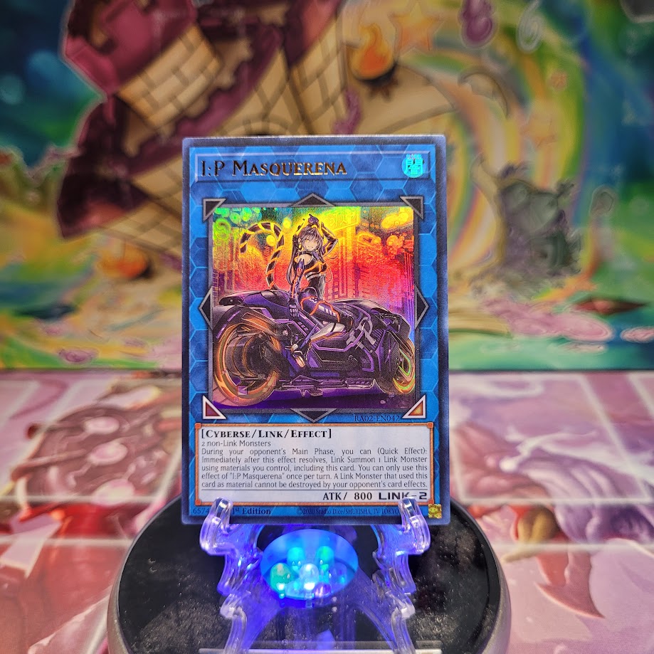 An Ultra Rare "I:P Masquerena" card from the Yugioh Set: Rarity Collection 2 (RA02).