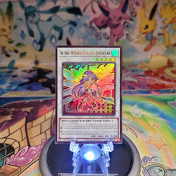 An Ultra Rare "Ib the World Chalice Justiciar" card from the Yugioh Set: Magnificent Monsters (MAMO).