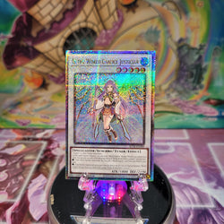 A Quarter Century Secret Rare "Ib the World Chalice Justiciar" card from the Yugioh Set: Battles of Legend: Terminal Revenge.