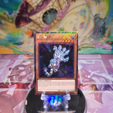 A Platinum Secret Rare "Ice Hand" card from the Yugioh Set: Quarter Century Stampede (RA04).
