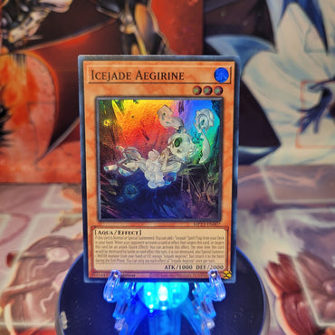 A Super Rare "Icejade Aegirine" card from the Yugioh 25th Anniversary Tin: Dueling Heroes set.