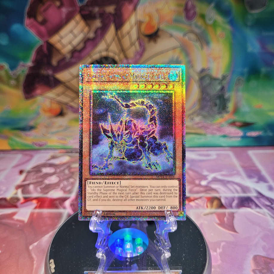 An Quarter Century Secret Rare "Ido the Supreme Magical Force" card from the Yugioh Set: 25th Anniversary Tin: Dueling Mirrors.