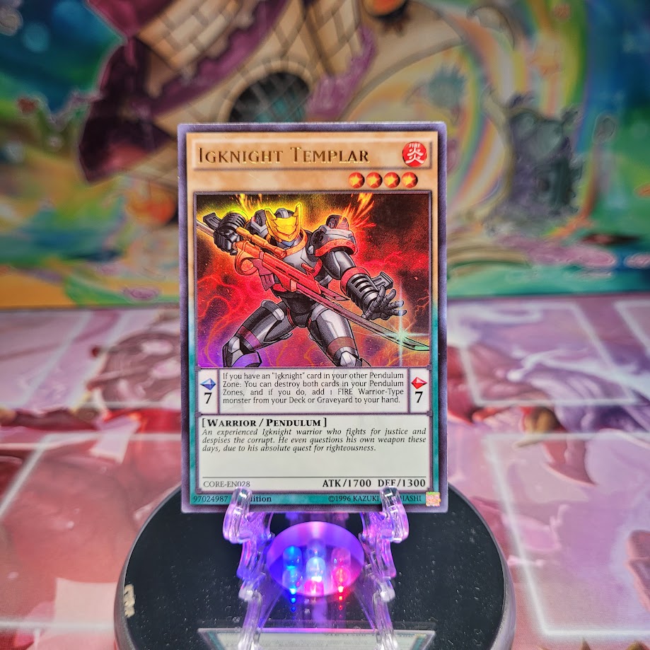 An Ultra Rare "Igknight Templar" card from the Yugioh Set: Clash of Rebellions (CORE).