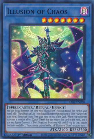 A Super Rare "Illusion of Chaos" card from the Yugioh Set: Rarity Collection 2 (RA02).