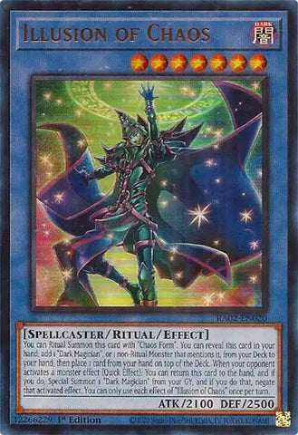An Ultra Rare "Illusion of Chaos" card from the Yugioh Set: Rarity Collection 2 (RA02).

