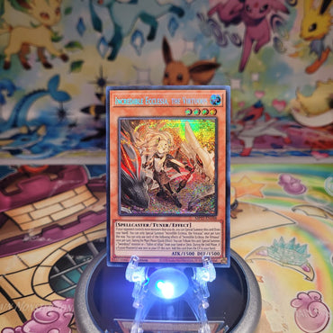 A Prismatic Secret Rare "Incredible Ecclesia, the Virtuous" card from the Yugioh 2022 Tin of the Pharaoh's Gods set (MP22).