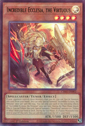 An Ultra Rare "Incredible Ecclesia, the Virtuous" card from the Yugioh Structure Deck: The Fallen & The Virtuous (CH01).