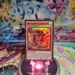 A Super Rare “Inferno of the Sacred Beasts - Uria, Lord of Searing Flames” card from the Yugioh Set: Chaos Origins (CORI).