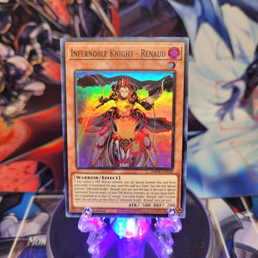 A Super Rare "Infernoble Knight - Renaud" card from the Yugioh Set: Amazing Defenders.