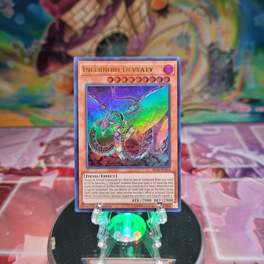 An Ultra Rare "Infernoid Devyaty" card from the Yugioh Set: Battles of Legend: Light's Revenge (BLLR).