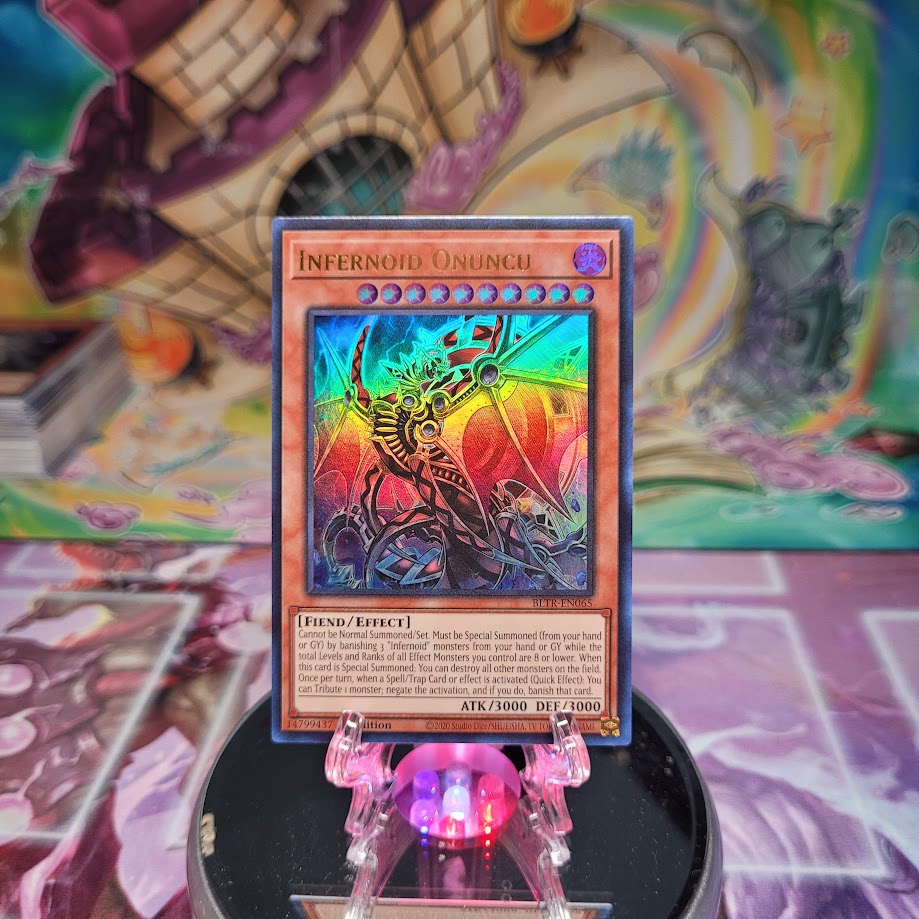 An Ultra Rare "Infernoid Onuncu" card from the Yugioh Set: Battles of Legend: Terminal Revenge.