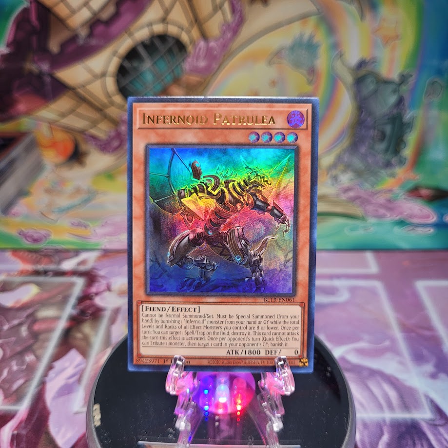 An Ultra Rare "Infernoid Patrulea" card from the Yugioh Set: Battles of Legend: Terminal Revenge.