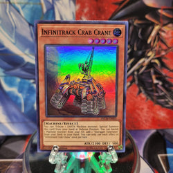  A Super Rare "Infinitrack Crab Crane" card from the Yugioh Set: The Infinity Chasers.