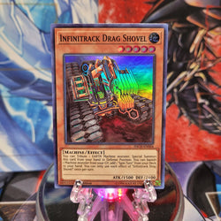  A Super Rare "Infinitrack Drag Shovel" card from the Yugioh Set: The Infinity Chasers.