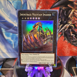  A Super Rare "Infinitrack Mountain Smasher" card from the Yugioh Set: The Infinity Chasers.