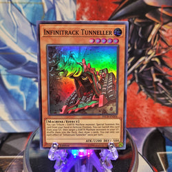  A Super Rare "Infinitrack Tunneler" card from the Yugioh Set: The Infinity Chasers.