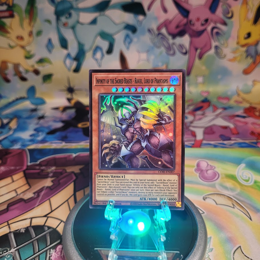 A Super Rare “Infinity of the Sacred Beasts - Raviel, Lord of Phantasms” card from the Yugioh Set: Chaos Origins (CORI).