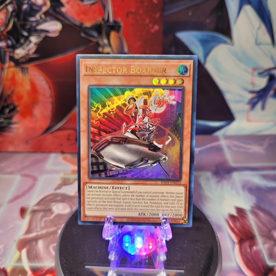 An Ultra Rare "Inspector Boarder" card from the Yugioh Set: Rarity Collection 1 (RA01).