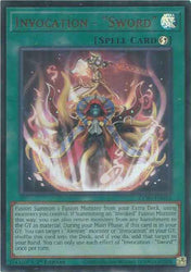 An Ultra Rare "Invocation - "Sword"" card from the Yugioh Set: Chaos Origins (CORI).